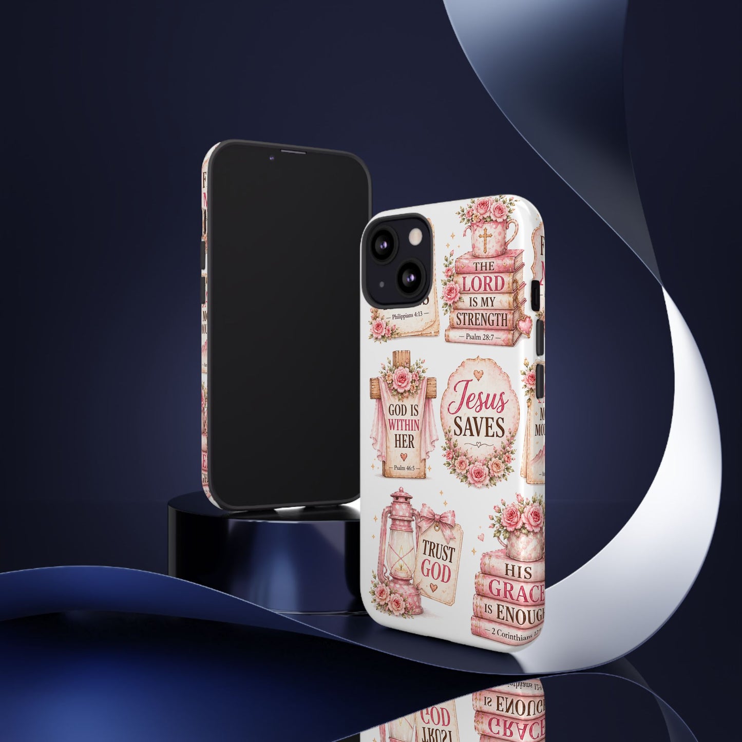 Christian Phone Case — Jesus Saves Floral Tough Case with 'God Is Within Her' & 'Trust God' Design