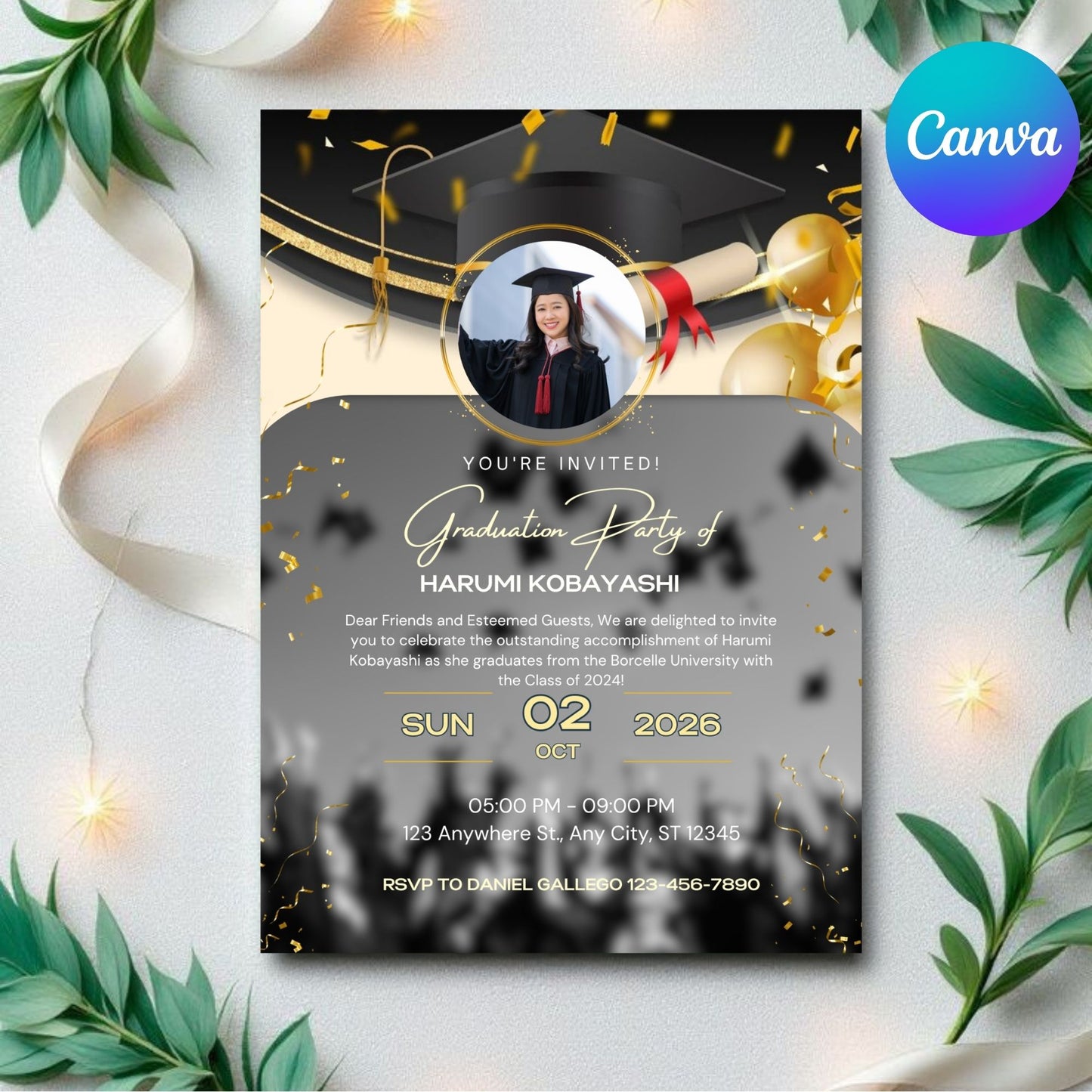 Graduation Invitation Card Template | Editable Digital Graduation Party Invite