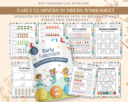 Early Learners Numbers Worksheet | Printable Number Tracing, Counting & Math Activities for Kids