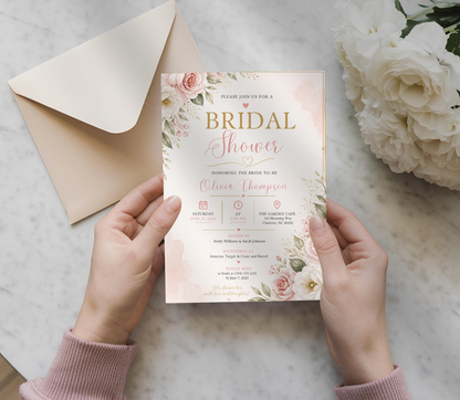 Bridal Shower Invitation Template | Editable Canva Wedding Shower Invite Design Printable & Digital