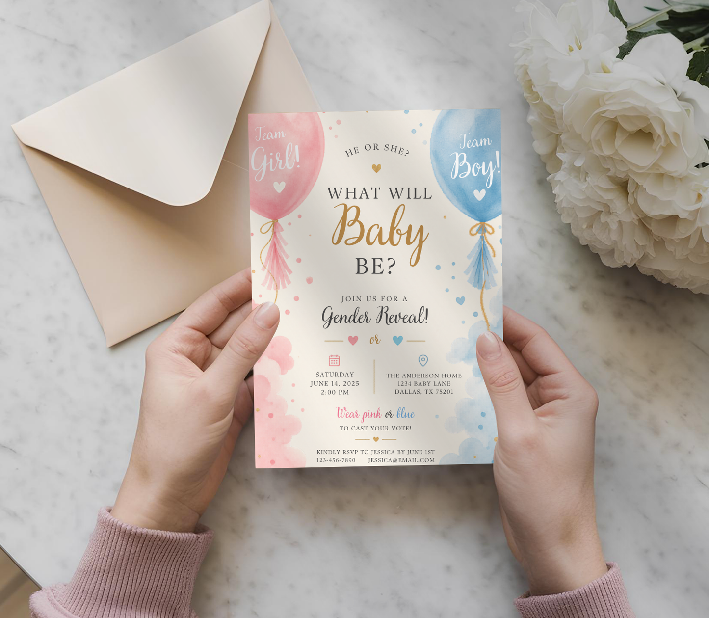Baby Reveal Invitation Template | Editable Gender Reveal Party Invite Canva Template