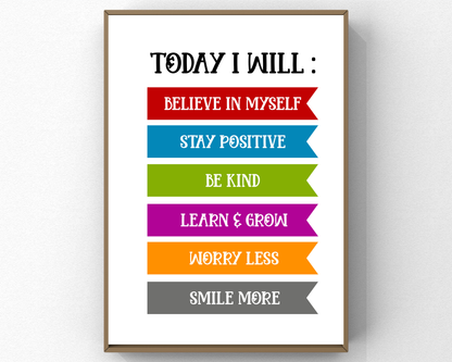 Today I Will Poster Positive Wall Art | Motivational Quote, Inspirational Mindset Decor, Printable Daily Affirmation Wall Art