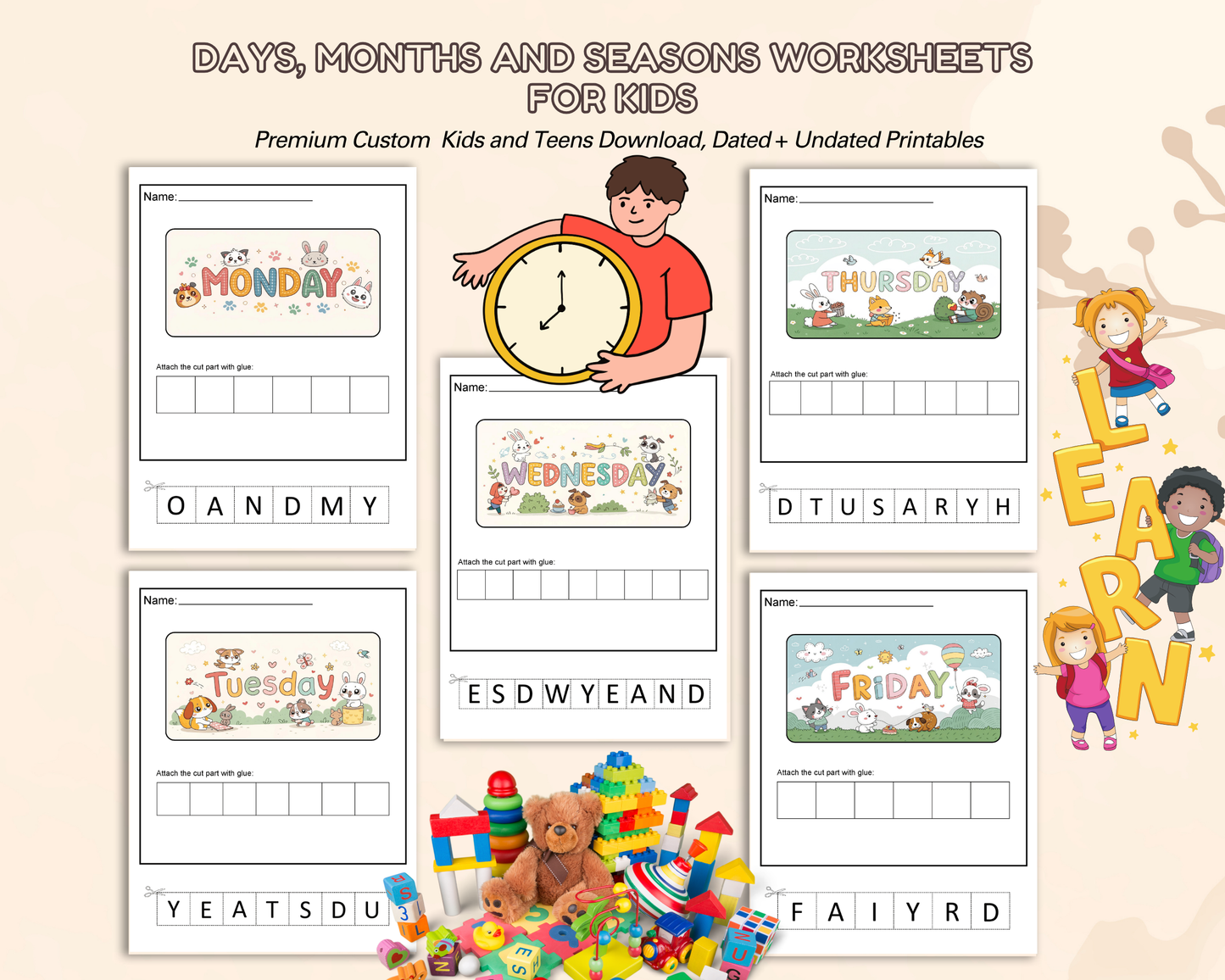 Days, Months & Seasons Worksheets for Kids | Printable Calendar & Time Learning Activities