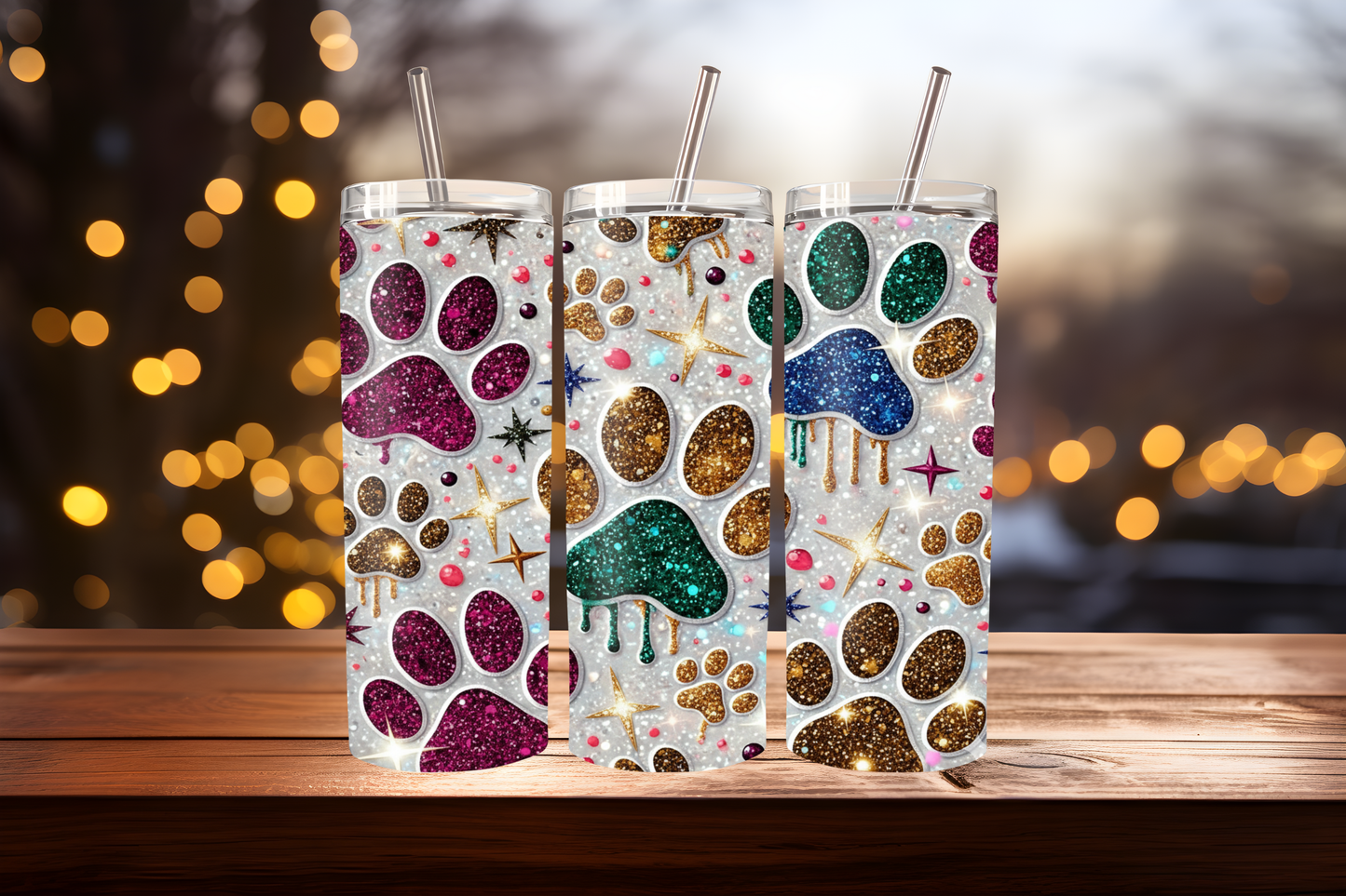 Pet Paw Tumbler Design PNG | Dog &amp; Cat Paw Print Wrap, Sublimation Tumbler Design, Cute Animal Lover Gift, 20oz Skinny Tumbler Template