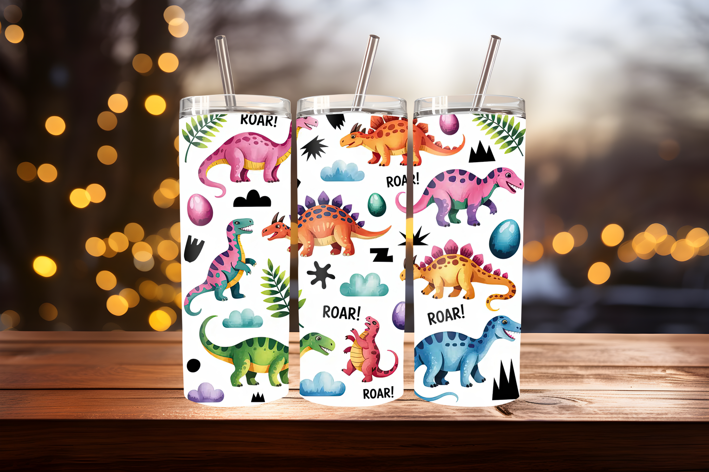 Cute Dinosaur Tumbler Wrap PNG | Kids Dino Tumbler Design, 20oz Skinny Tumbler Sublimation, Fun Dinosaur Wrap Template