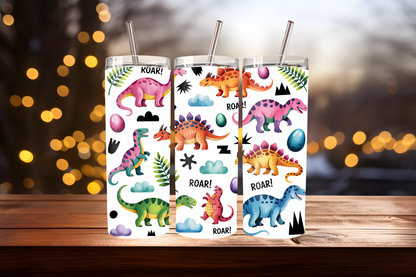 Cute Dinosaur Tumbler Wrap PNG | Kids Dino Tumbler Design, 20oz Skinny Tumbler Sublimation, Fun Dinosaur Wrap Template