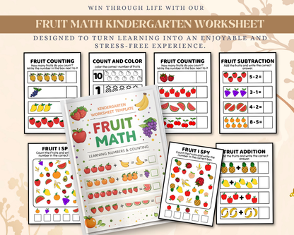 Fruit Math Worksheet for Kindergarten | Printable Counting & Addition Activities with Fun Fruit Theme