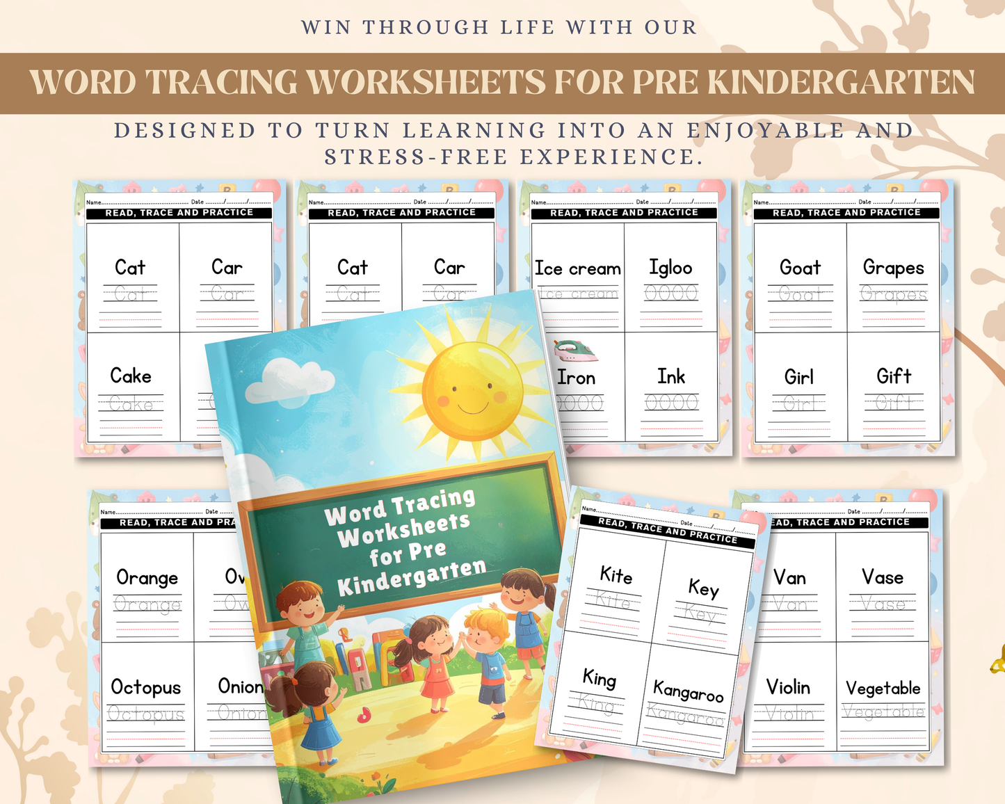 Word Tracing Worksheets for Pre-Kindergarten | Printable Handwriting Practice & Early Learning Activities