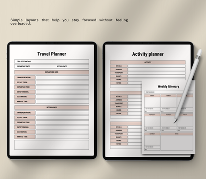 Digital Travel Planner | Editable Trip & Vacation Organizer