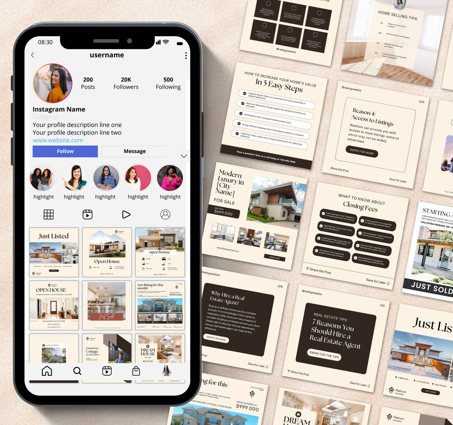 Real Estate Agent Instagram Templates | Editable Canva Social Media Posts for Realtors