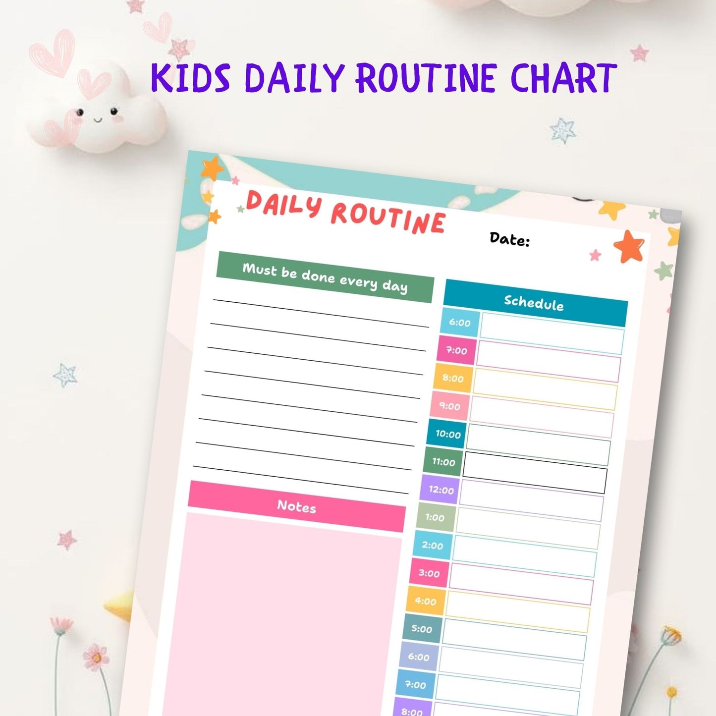 Kids Daily Routine Chart Printable | Morning & Evening Schedule for Children