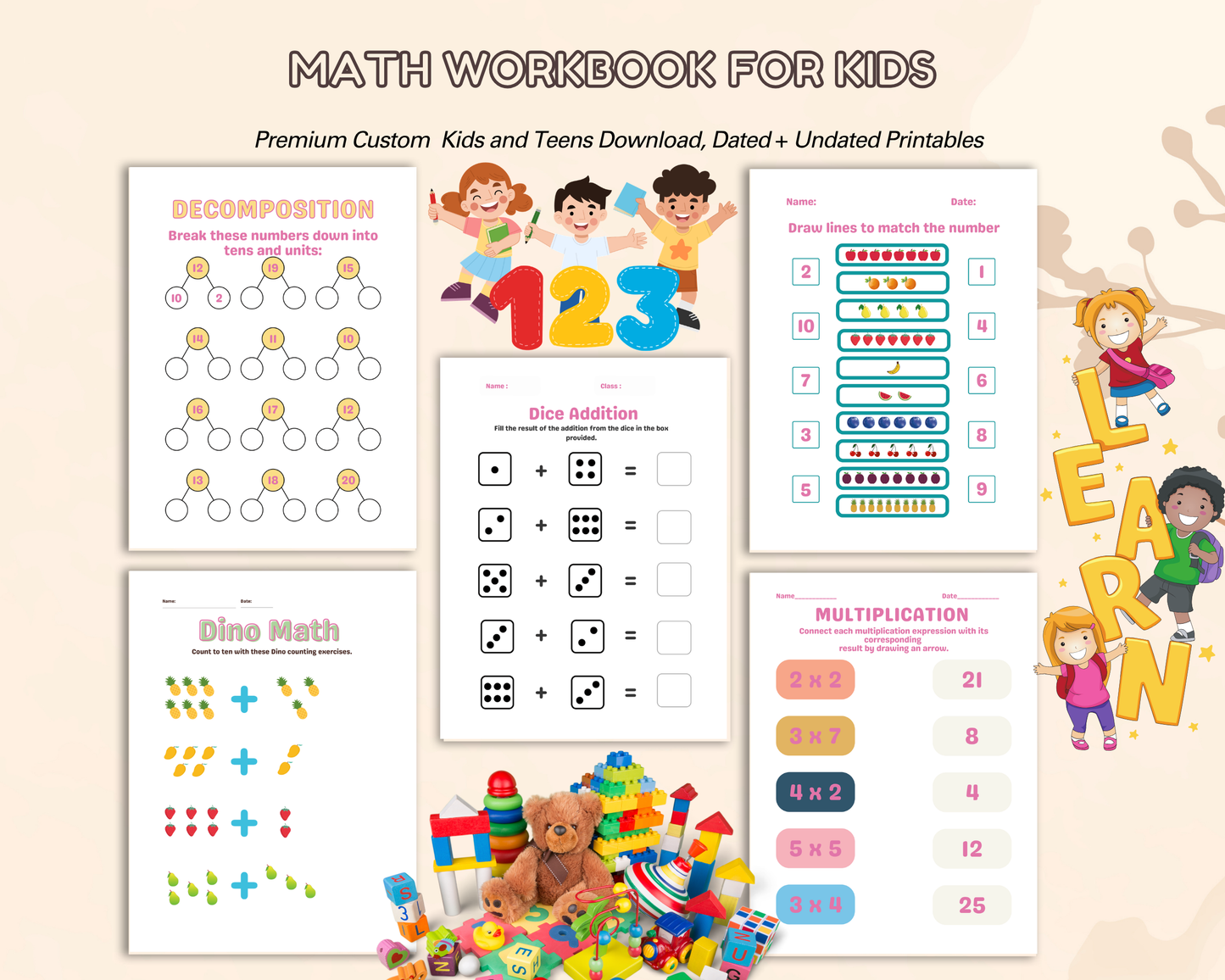 Math Workbook for Kids | Printable Math Worksheets for Addition, Subtraction & Early Learning Practice