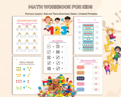 Math Workbook for Kids | Printable Math Worksheets for Addition, Subtraction & Early Learning Practice