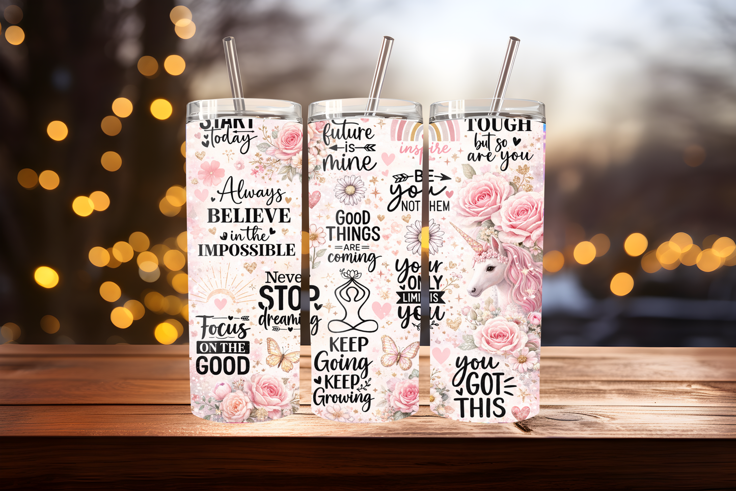 Inspirational Tumbler Wrap PNG | Motivational Quote Design, 20oz Skinny Tumbler Sublimation, Positive Mindset &amp; Self-Care Wrap