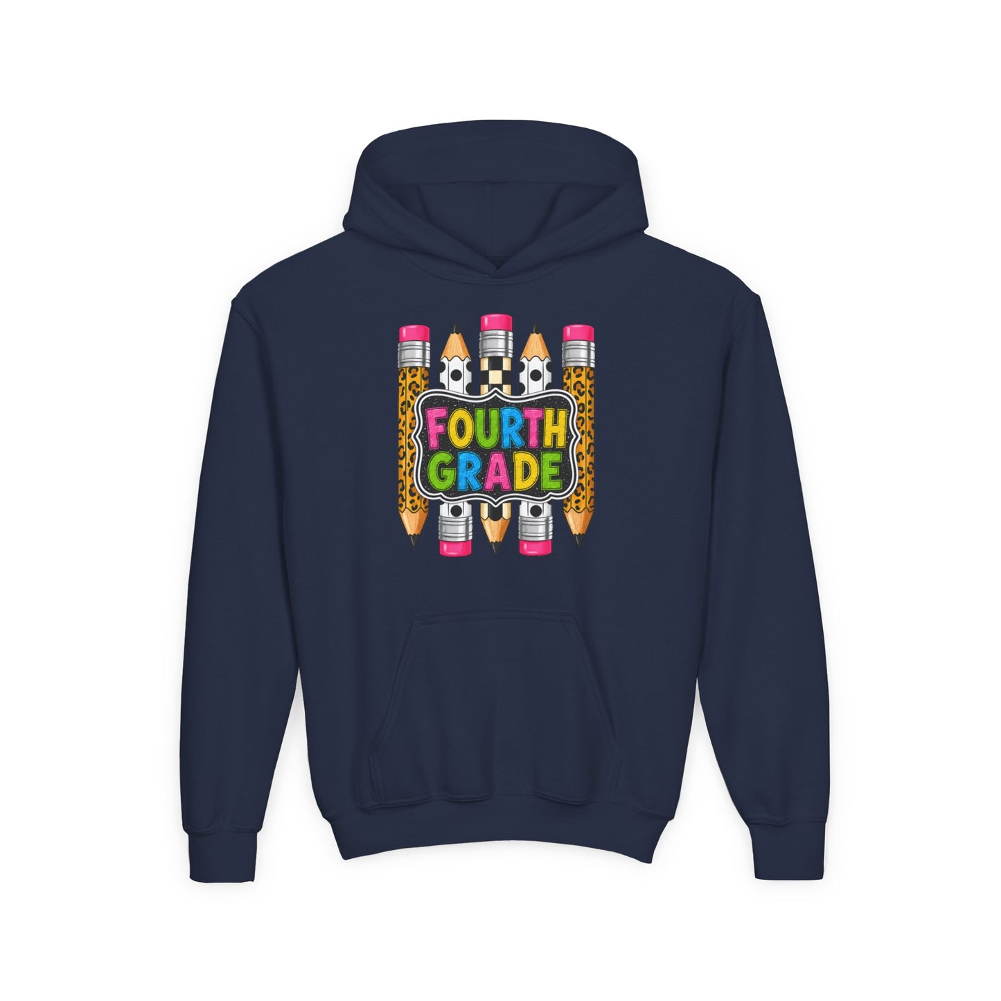 Fourth Grade Kids Hoodie — Colorful Pencil School Sweatshirt