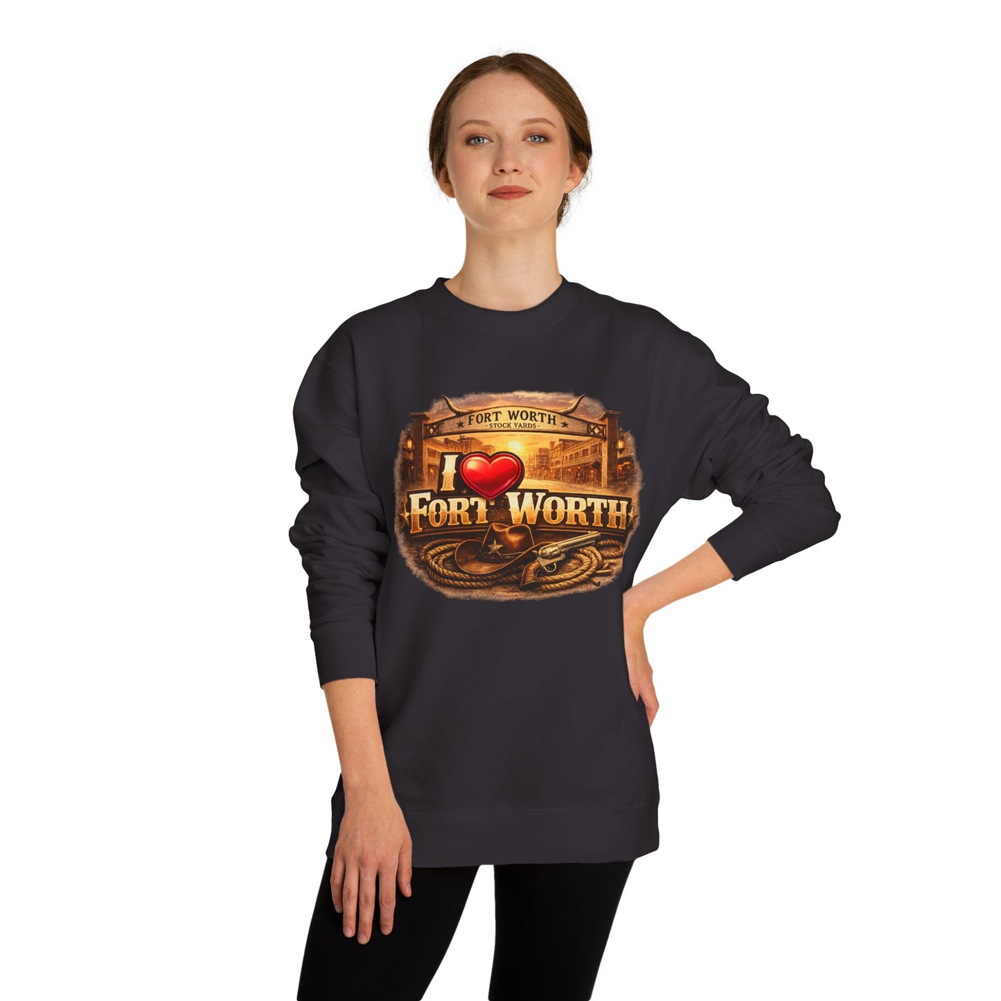 I Heart Fort Worth Crewneck Sweatshirt — Vintage Texas City Pride