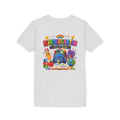 Kindergarten Kids T‑Shirt — 'Kindergarten: This Is Where the Fun Begins' Colorful Back-to-School Tee
