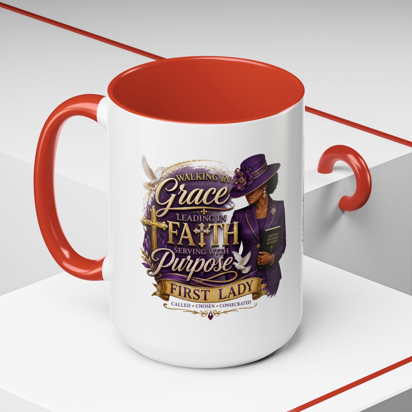 Faith & Purpose Accent Coffee Mug — First Lady Church Design (11/15oz)