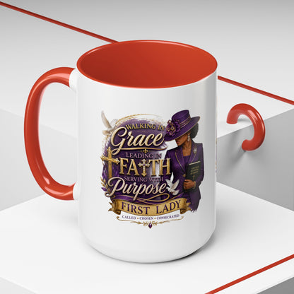 Faith & Purpose Accent Coffee Mug — First Lady Church Design (11/15oz)