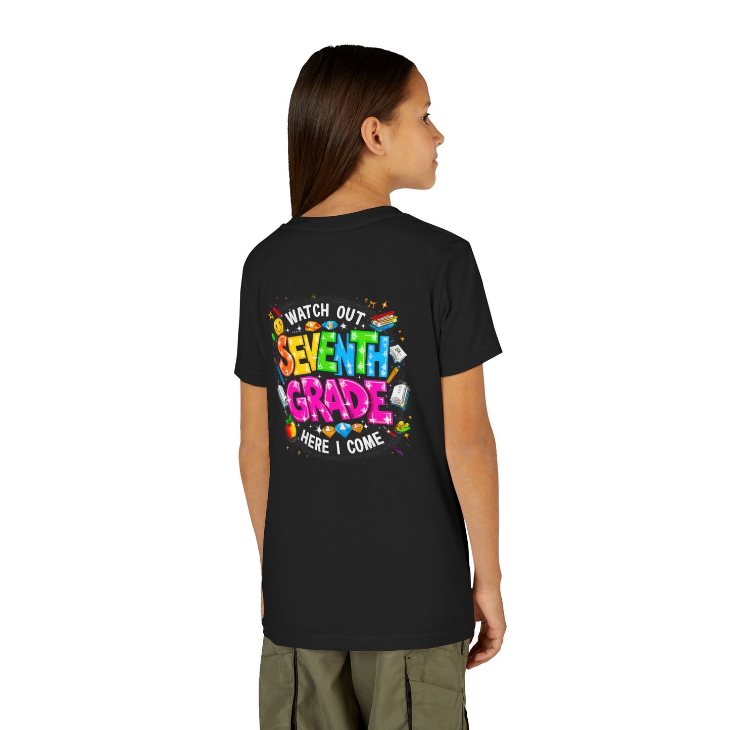 Seventh Grade Kids T-Shirt – “Watch Out Seventh Grade Here I Come” Back-to-School Tee