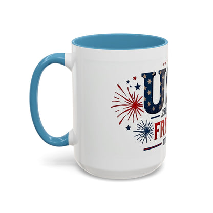 USA 250 Years of Freedom Accent Coffee Mug – 1776–2026 Patriotic Fourth of July Gift