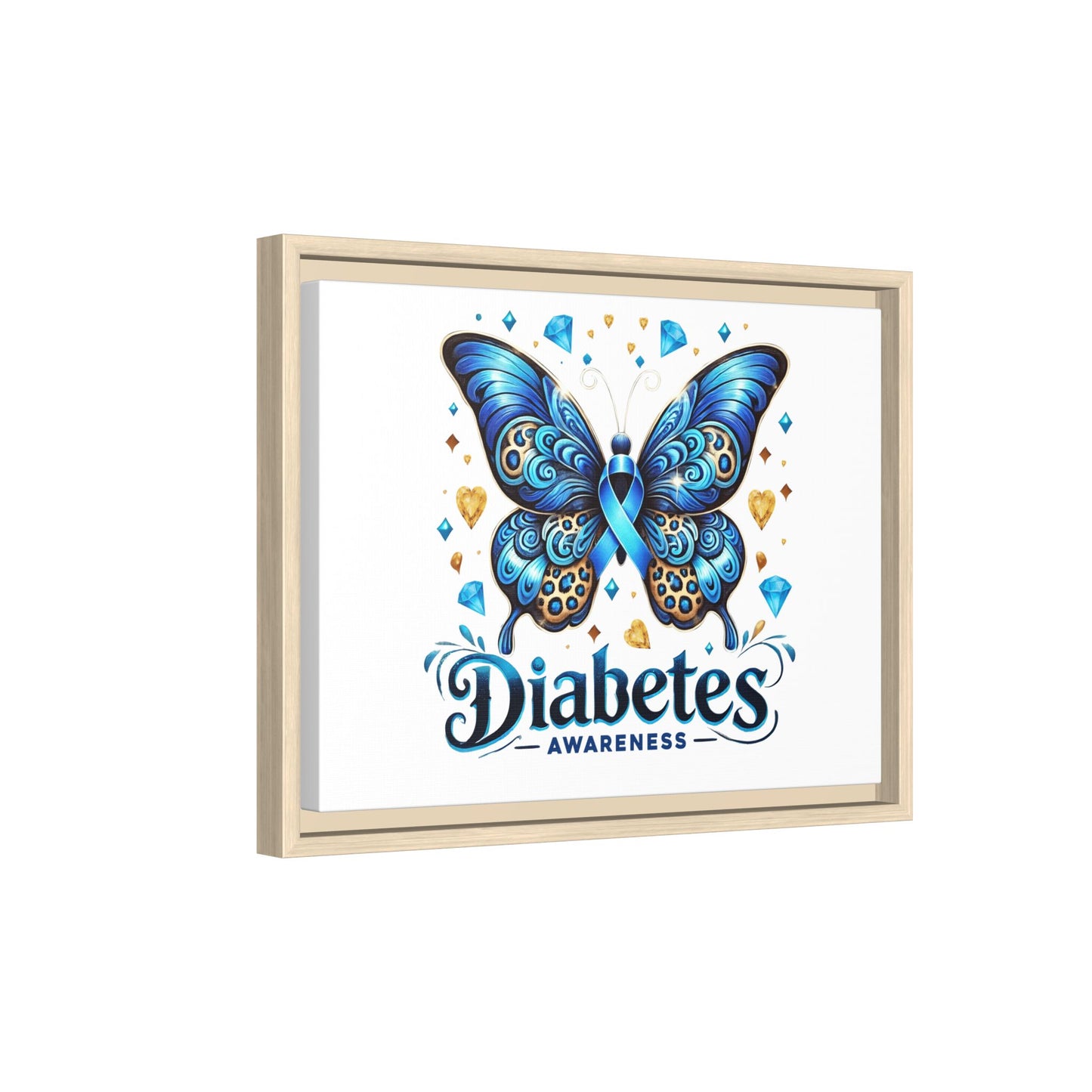 Diabetes Awareness Blue Ribbon Butterfly Matte Framed Canvas