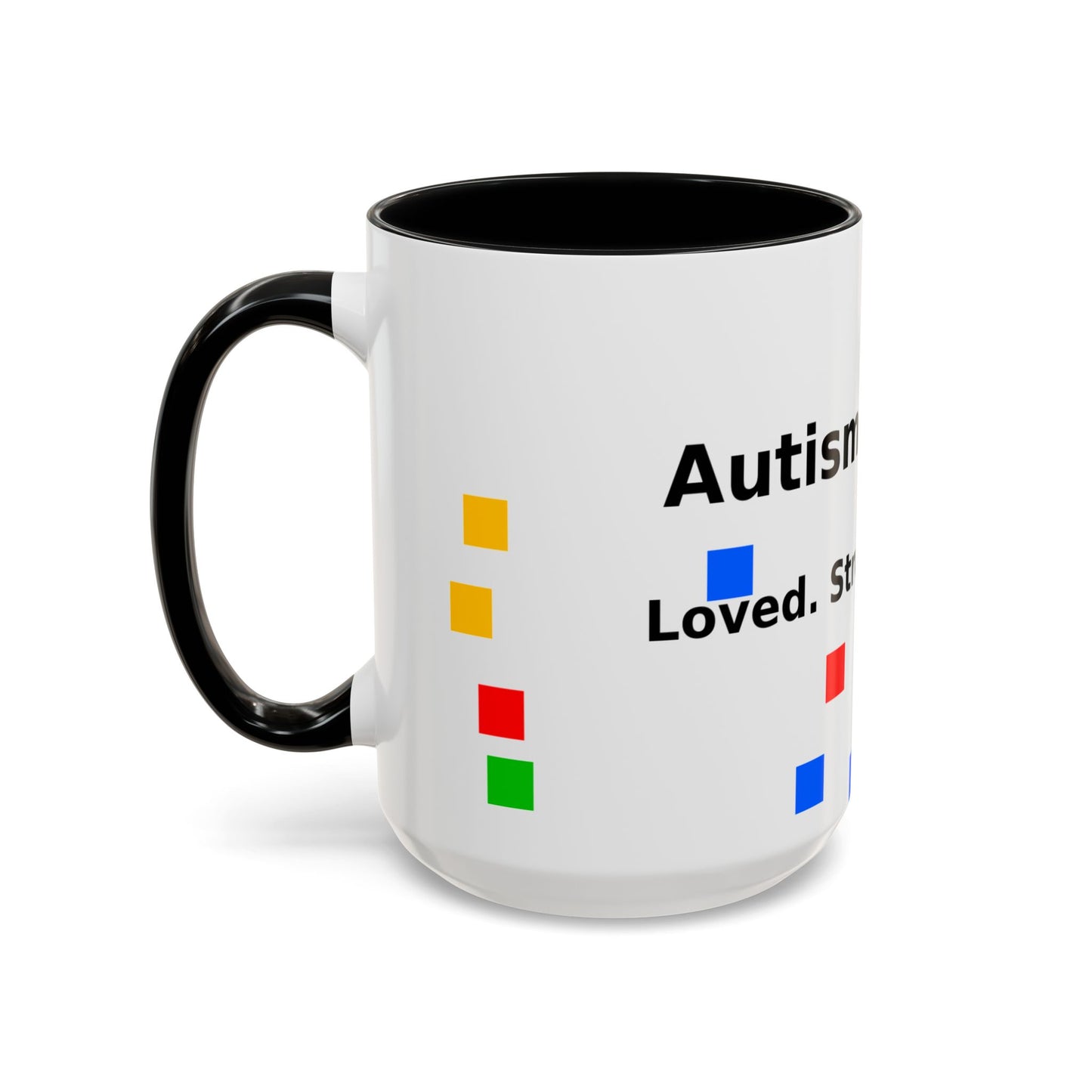 Autism Warrior Accent Coffee Mug – Bold Puzzle Pieces, Proud. Strong. Unique. (11/15oz)