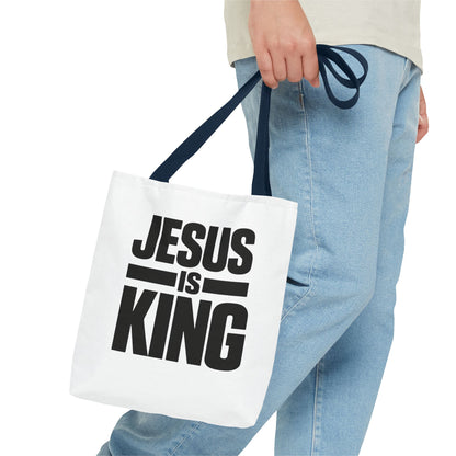 Jesus Is King Tote Bag - Christian Faith Canvas Grocery & Church Book Bag