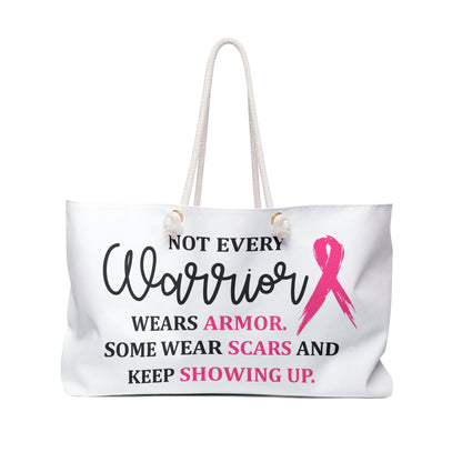 Breast Cancer Awareness Weekender Bag — "Not Every Warrior Wears Armor" Travel Tote