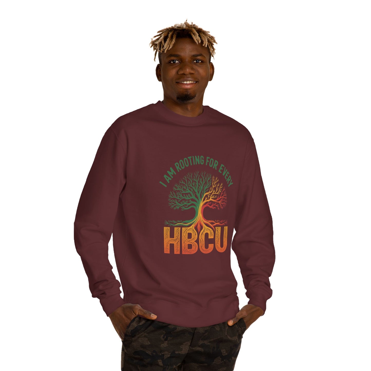 HBCU Pride Crewneck Sweatshirt — "I Am Rooting For Every HBCU" Tree Design