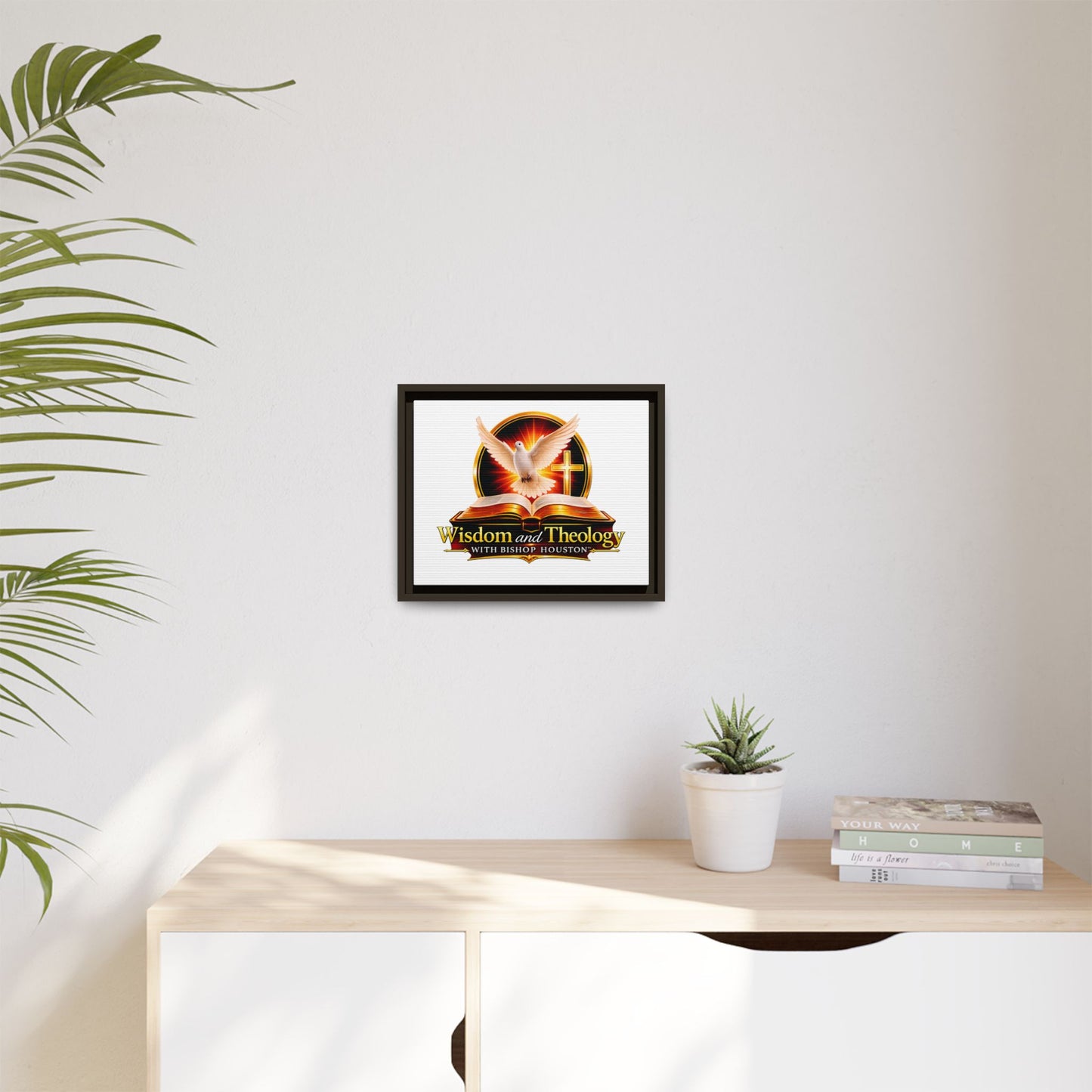Framed Canvas Print — "Wisdom and Theology" Dove & Bible Wall Art
