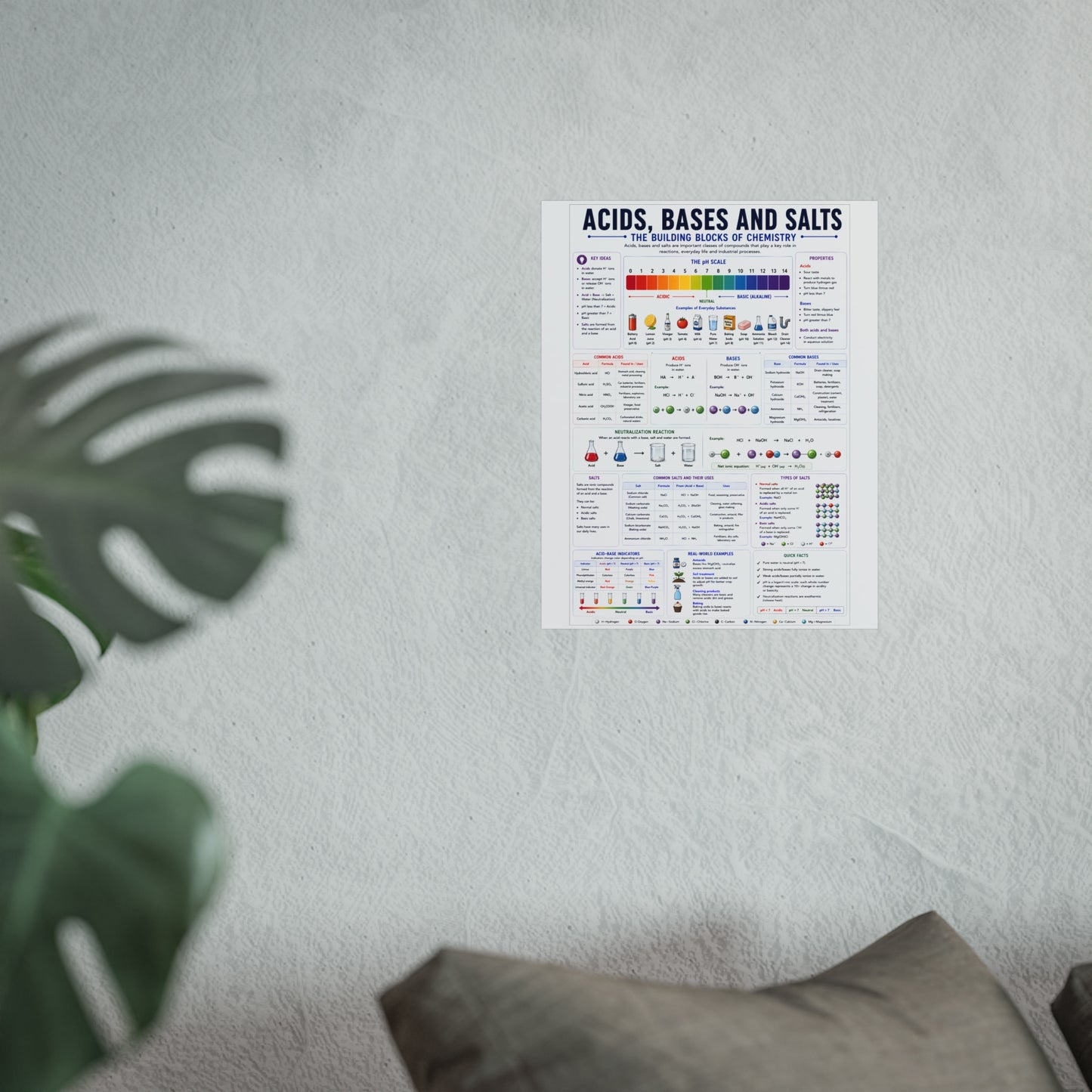 Acids, Bases & Salts Chemistry Poster — Educational Fine Art Poster for Classroom or Study