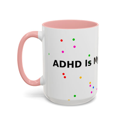 Accent Coffee Mug - "Coffee Is My Superpower" Funny Colorful Polka Dot Ceramic Mug (11/15oz)