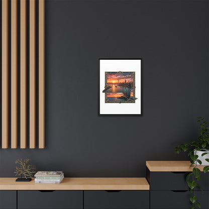 Framed Matte Canvas Wall Art — New York City Sunset Skyline with Statue of Liberty