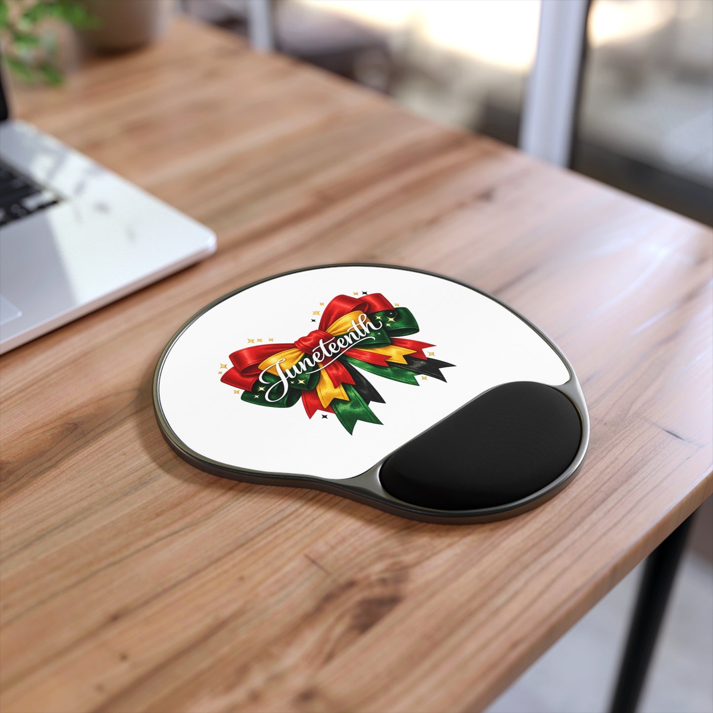 Juneteenth Ribbon Mouse Pad with Wrist Rest — Celebration Desk Accessory
