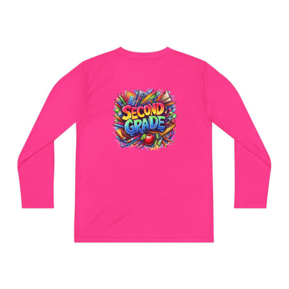 Second Grade Youth Long Sleeve Tee — Colorful School Supplies Back-to-School Shirt