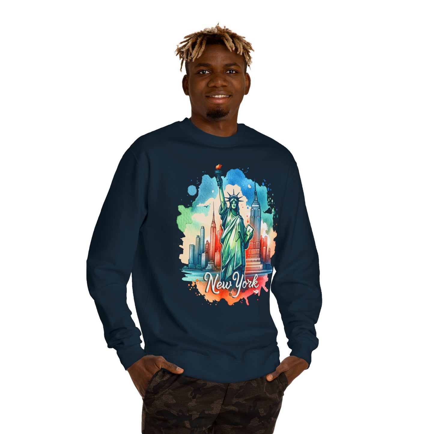 New York Skyline Sweatshirt — Colorful Statue of Liberty Cityscape Crewneck