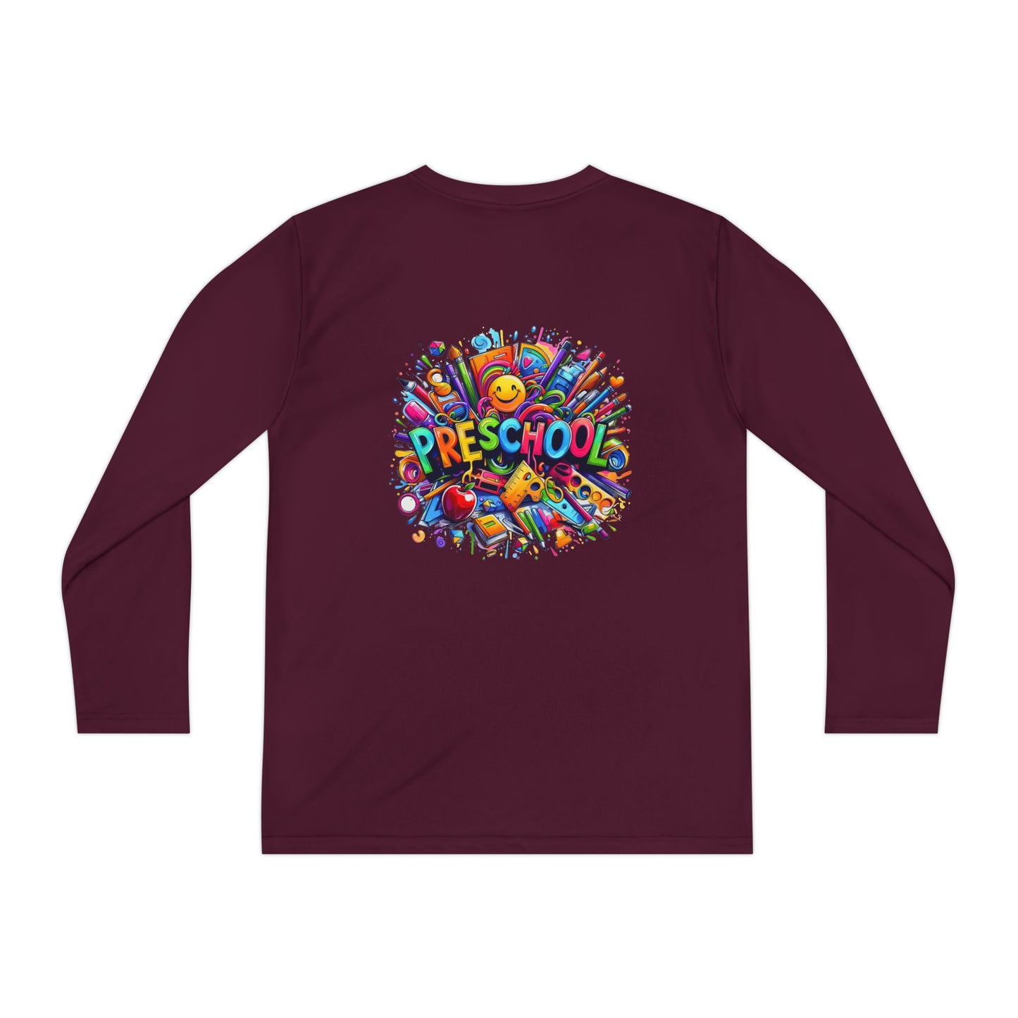 Youth Preschool Long Sleeve Tee - Colorful School Supplies Design