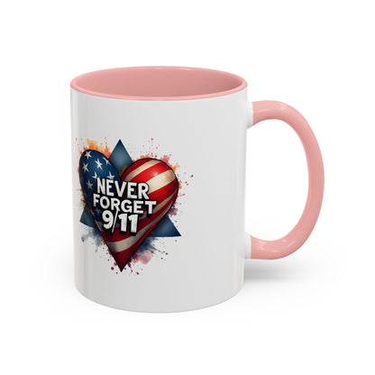 Never Forget 9/11 Heart Accent Coffee Mug – Patriotic Memorial 11/15oz