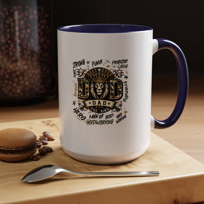 Dad King Lion Coffee Mug — 'Dad: The King' Accent 11/15oz Gift