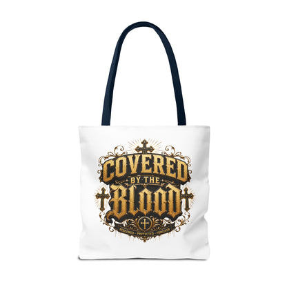 Covered by the Blood Tote Bag — Christian Cross Faith Canvas Tote