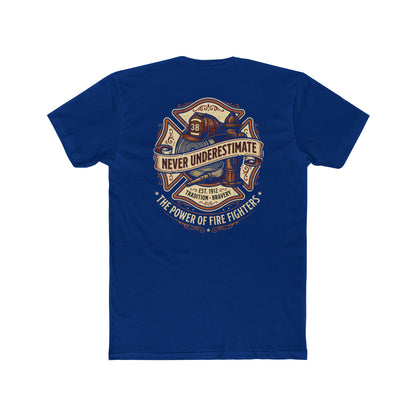 Firefighter Tee - "Never Underestimate" Vintage Firefighter Helmet Design