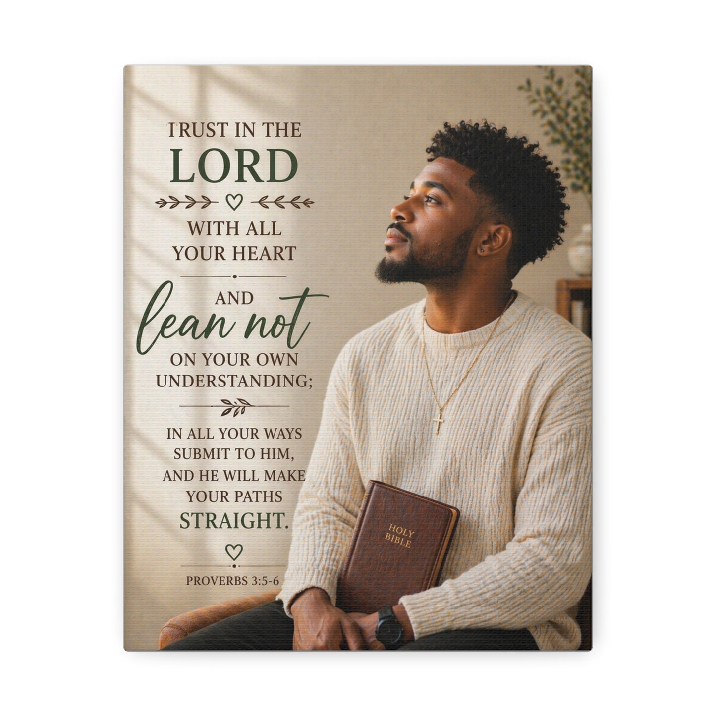 Stretched Canvas — "Trust in the Lord" Inspirational Bible Verse Wall Art (Proverbs 3:5-6)