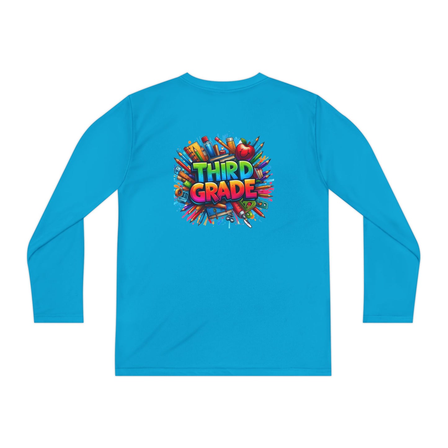 Third Grade Youth Long Sleeve Tee — Colorful School Supplies Design