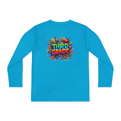 Third Grade Youth Long Sleeve Tee — Colorful School Supplies Design
