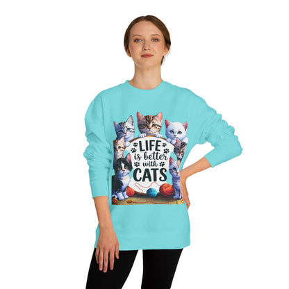 Cats Crewneck Sweatshirt — "Life Is Better With Cats" Cozy Cat Lover Pullover