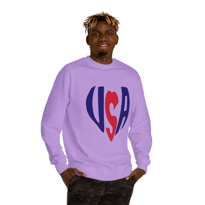USA Heart Crewneck Sweatshirt — Patriotic Red & Blue Graphic