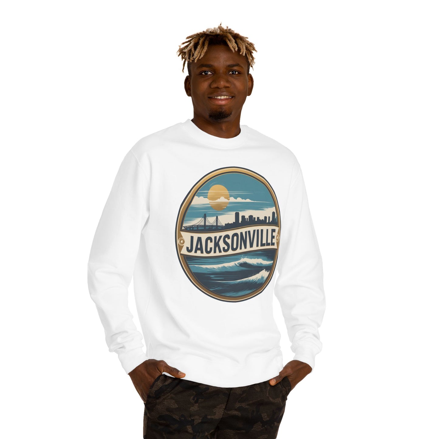 Jacksonville Coastal Crewneck Sweatshirt — Retro Beach Skyline