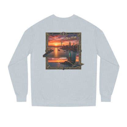 New York Sunset Crewneck Sweatshirt — Statue of Liberty Skyline Graphic