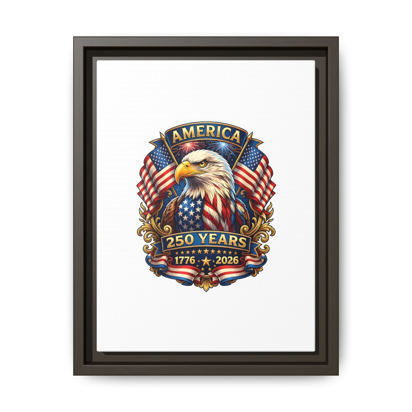 America 250th Anniversary Framed Canvas — Patriotic Bald Eagle Wall Art